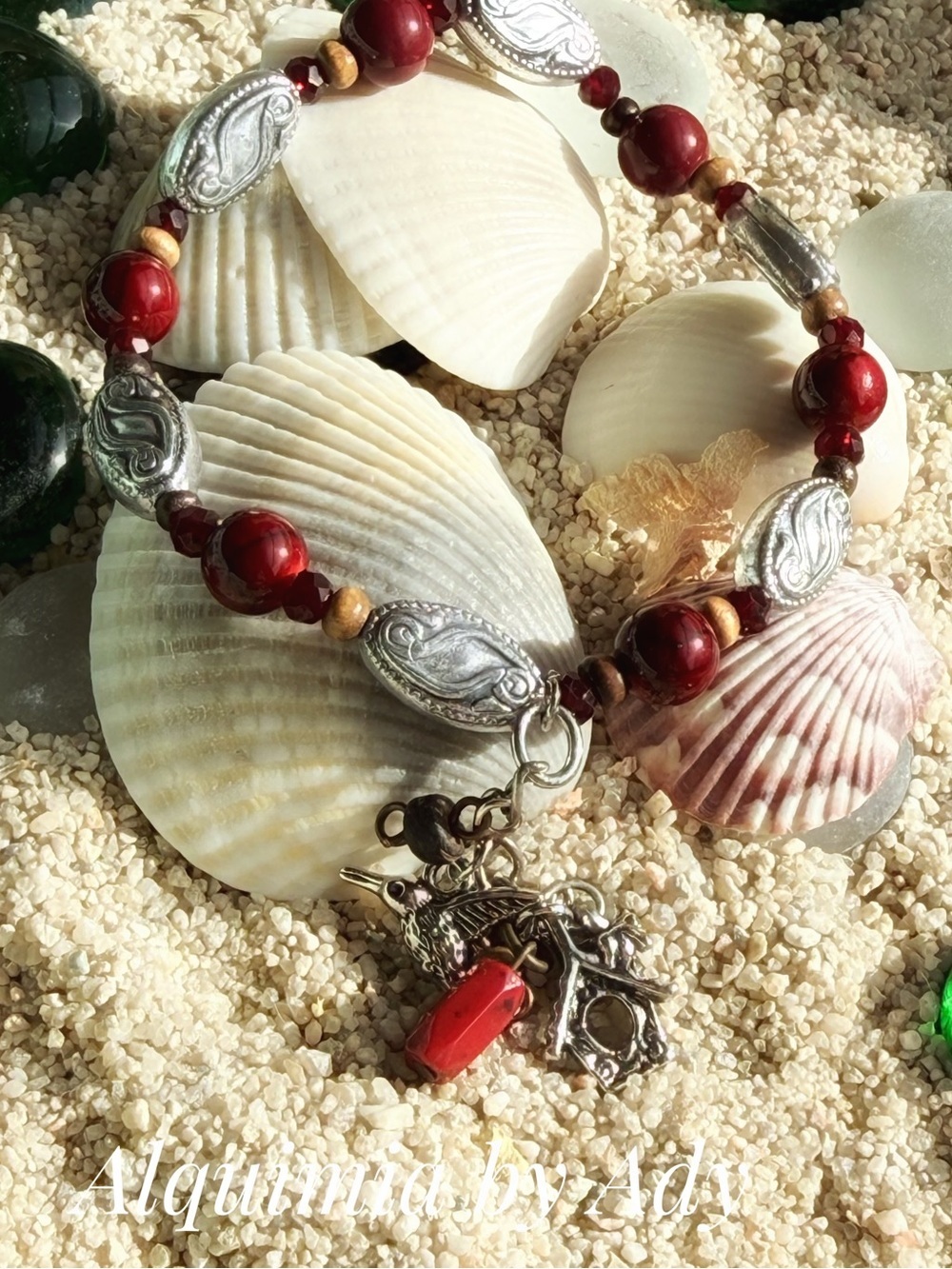 Americana Red turquoise and charms Beaded Bracelet with Silver Accents